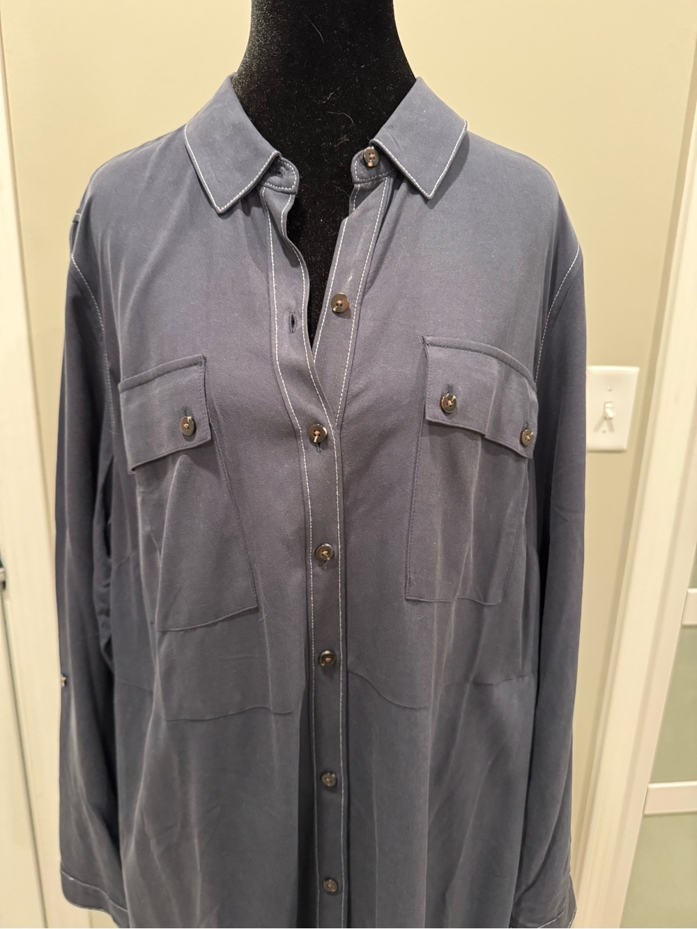 J. Jill Long Navy Button-Front Maxi Shirt Dress - Picture 2 of 12